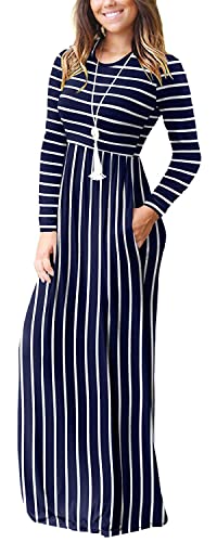 Image of EUOVMY Women's Long Sleeve Loose Maxi Dresses Casual Long Dresses with Pockets