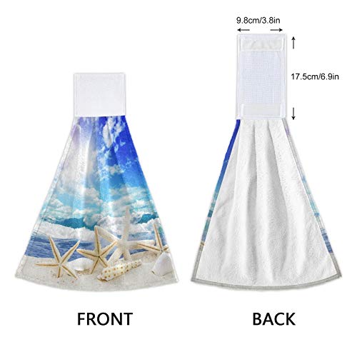 Summer Starfish Seashell Kitchen Hand Towels Wonderful Beach Holidays Hanging Towel Dishcloths With Loop 2Pcs, Soft Super Absorbent Fingertip Towel For Bathroom Washroom Guestroom Hotel 12X17 In #TOP2