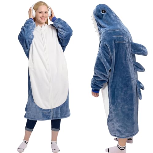 Waitu Shark Blanket Hoodie Onesie are Funny Gifts, Blue, Adult