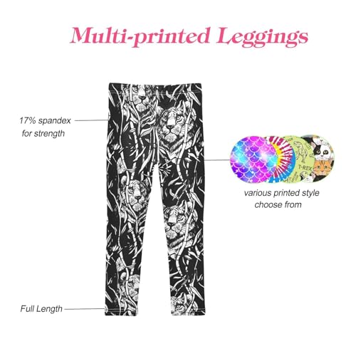 CaTaKu Girls Leggings Tiger Lion Jungle Black Leggings for Girls Kids Athletic Workout Yoga Pants Size 4-10T4