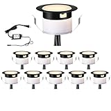 FVTLED LEDデッキ照明キット、10個 Φ1.77 低電圧 防水 埋め込み式地下照明 庭 庭 庭 軒裏 テラス 階段 装飾ライト 温白色 黒