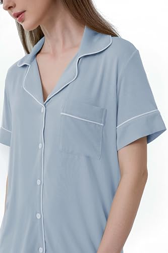 Image of Cherrydew Women Bamboo Viscose Super Soft Comfy Summer Cooling Short Sleeve Button Down Pajama Shorts Set S-XXL
