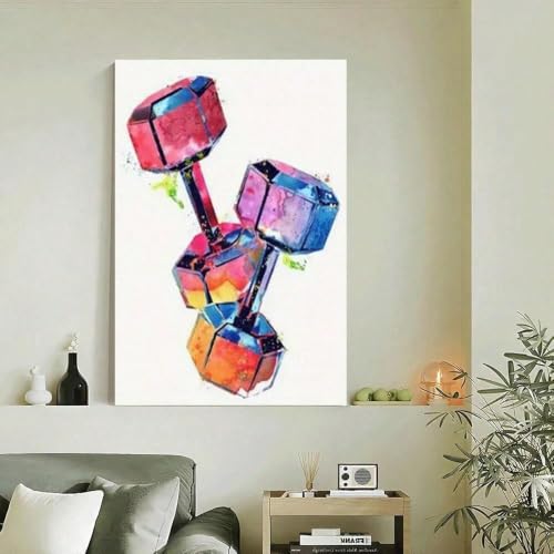 Tableau sportif avec haltères toile d'art minimaliste 30x40cm