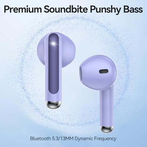 Image of Wireless Earbuds, Bluetooth 5.4 Headphones HiFi Stereo with 4 HD Mic, 50H Playtime Bluetooth Earbuds with Dual LED Display, IPX7 Waterproof Wireless Earphones, Touch Control Ear Buds,USB-C, Purple