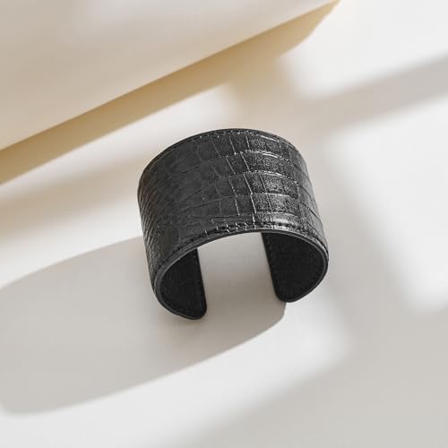 Wide Leather Cuff Bracelet for Women Men Adjustable Snakeskin Leather Wrap Cuff Bracelet Chunky Trendy Boho Jewelry for Women2