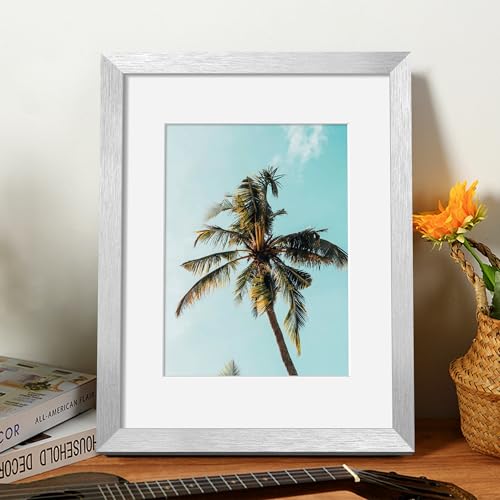 Image of upsimples 8.5 By 11 Picture Frame, Display Pictures 6x8 with Mat or 8.5 x 11 Without, Wall Hanging Photo Frames, Silver, 1 Pack