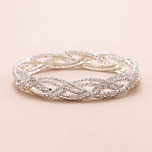So Pretty Rhinestone Stretch Bracelet Silver Plated Clear Crystal Bridal Bracelet For Women #TOP3