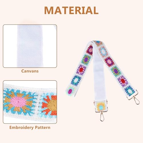 Image of Purse Strap, Adjustable Embroidery Flower 2 Inch Wide Purse Straps Replacement Crossbody for Women