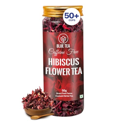 BLUE TEA - Hibiscus Tea - Classic - 50g - 50+ Cups | SKIN GLOW ENHANCING TEA | Vitamin-C Rich | Tangy Taste - Flower Based - Herbal Tea - Gluten Free | Pet Jar Pack