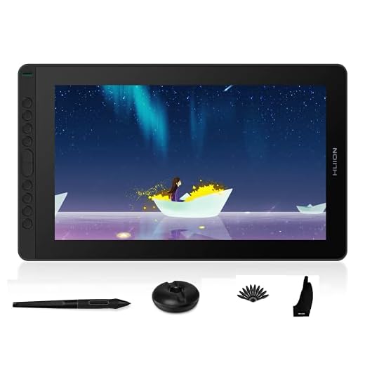 Mesa digitalizadora HUION Kamvas 16 GS1562-Stand Pen Display Monitor de Desenho Gráfico Totalmente Laminado Caneta Sem Bateria, Função de Inclinação 8192 Pressão da Caneta e 10 Teclas de Atalho, 40 cm