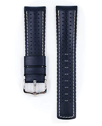 Hirsch Tiger Leather Watch Strap - Blue - L - 24Mm / 22Mm - Shiny Silver Buckle - Calf Leather - Performance Band #TOP1