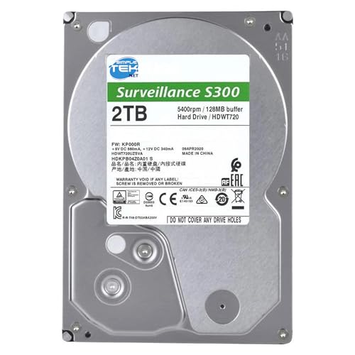 SIMPLETEK - Disco Rigido Interno ad Altissima Capacità 2 TB (2000 GB) 3.5 Pollici SATA III per Videosorveglianza DVR/NVR 24/7