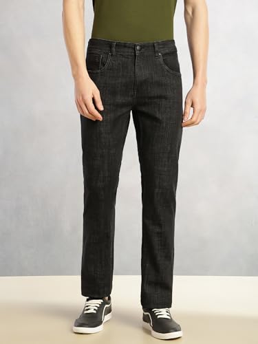 Image of Thomas Scott Men Slim Fit Mid Rise Stretchable Light Fade Jeans | Dark Blue Medium Wash Five Pocket Denim for Casual and Smart Casual Wear