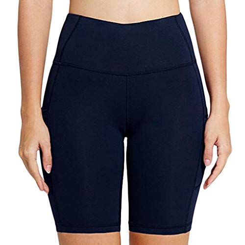 Yoga Pants with Pockets,Leggings for Women Tummy Control Gym Sports Workout Running High Waist Athletic Stretch Fitness Short Trousers (S, Blue)