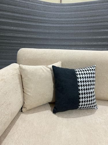 Image of Velvet Contemperory Sofa with Cushion Chaise Lounge Sectional Sofa Perfect for Living Room & Bedroom Guests Home & Office (Bucle Grey & Beige, Three Seater)