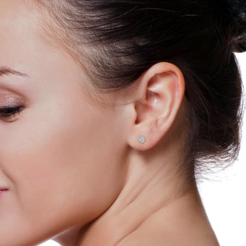 Small Unisex Brilliant 925 Sterling Silver 14K Yellow Gold Plated Round Flower Cluster Tiny Cute Hypoallergenic Cz Women's Men's Circle Screw Back Stud Earrings2