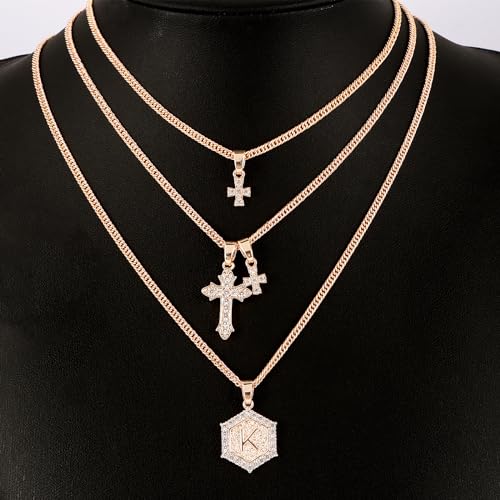 VZCBZC Double Cross Necklace for Women,18K Gold Plated CZ Pendant with Gold Chain Trendy Jewelry Gifts for Women2