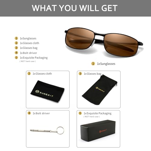 Image of SUNGAIT Mens Narrow Polarized Sunglasses Metal Frame Small Rectangle Retro Durable UV400 Protection