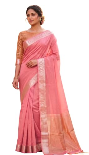 Image of Women's Pure Cotton Banarasi Silk Saree With Unstitched Blouse Piece