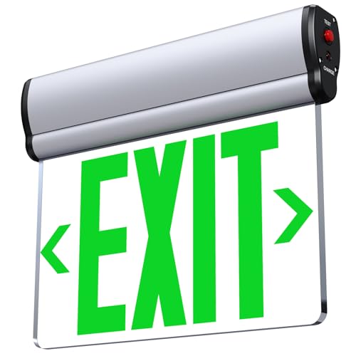 SASELUX Led Edge-Lit Exit Sign ,Brushed Aluminum Housing Single-Sided Clear