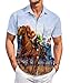 DADDYLOCO Men's Horse Racing Hawaiian Shirt, Short Sleeve Button Down, Regular Fit, Watercolor Design