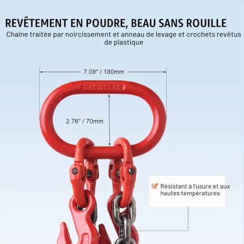 VEVOR Élingue Chaîne de Levage 2 Brins avec Crochets et Ajusteurs, 10 mm x 180 cm, Capacité de Charge 5000 kg, Grade 80, pour Chariot Élévateur, Palan à Moteur, Quai, Chantier de Construction, Usine – vue 6