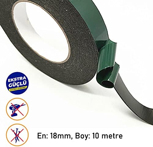 Çift Taraflı Köpük Bant Eva Montaj Bandı 18 mm x 10 Metre, Yeşil/Siyah - Görsel 3