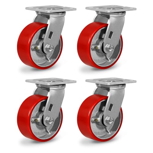 Heavy Duty Casters, 5"X 2" Swivel Casters Set of 4 with Load 4000lb Capacity, No Noise Plate Industrial Caster Wheels for Cart Workbench Tool Box