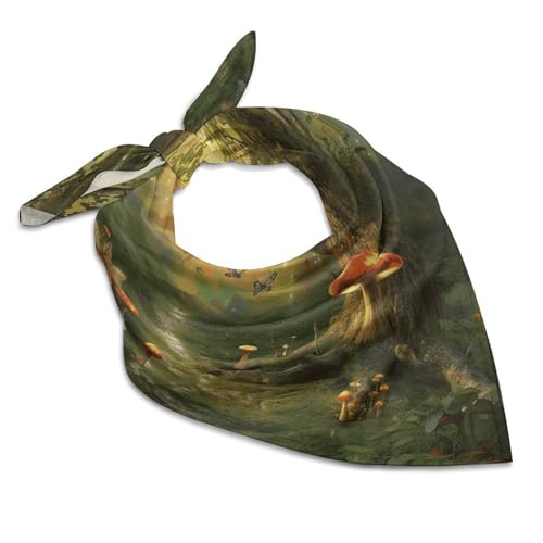 Forest with Fairies Butterflies Elves Women's Silk-Like Fashion Head Scarf Versatile Satin Square Bandana Kerchief3