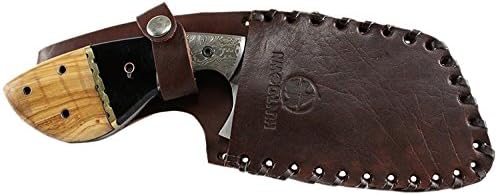 HUNT-DOWN 9" Huntdown Full Tang Hunting Knife with Damascus Engraved Handle and Leather Sheath