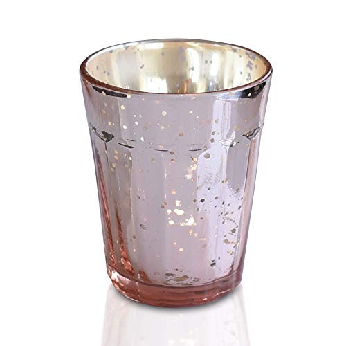 Luna Bazaar Vintage Mercury Glass Vase and Candle Holder for Tea Lights or Votive Candles (3.25-Inch, Katelyn Design, Column Motif, Rose Gold Pink, Single) - Wedding Centerpiece, Party and Home Decor