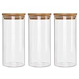 NBBENG 44oz Pasta Glass Storage Jars with Lids, Clear Glass Jars with Bamboo Lids, Kitchen Storage Container Jar, Airtight Kitchen Food Canisters for, Sugar, Oats, Cereal, Biscuit Jar Set of 3