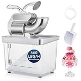 FOHERE Commercial Ice Crusher 661LBS/H, ETL Approved 300W Snow Cone Machine Commercial with Dual Blades, Stainless Steel Shaved Ice Machine with Safety On/Off Switch for Family, Restaurants, Bars
