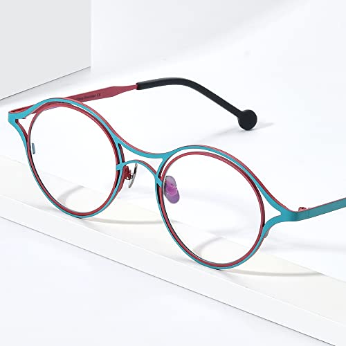 Image of FONEX Colorful Pure Titanium Glasses Frame Women Retro Round Eyeglasses