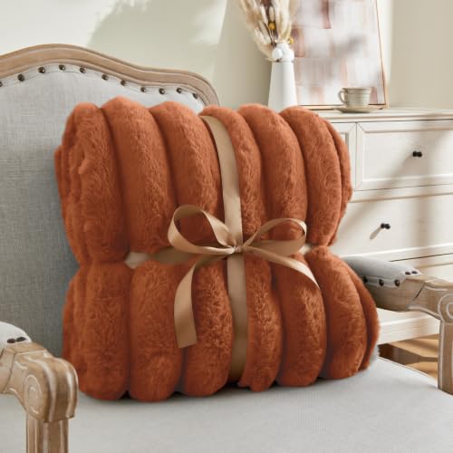 Image of BEDELITE Faux Fur Throw Blanket for Couch, 770GSM, 60 inch x 80 inch, Burnt Orange