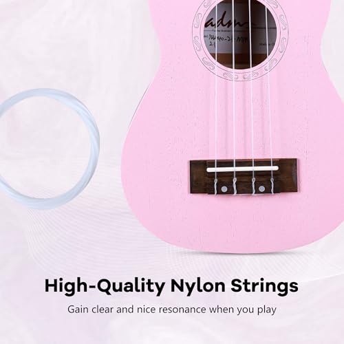 Image of ADM Ukulele for Beginners Hawaiian Sapelewood Ukelele Kit for Adult Student Starter Professional Ukalelee Pack Bundle with Free Lessons Gig Bag Strap Nylon String Tuner (Pink-Sapele, 21 Inch)