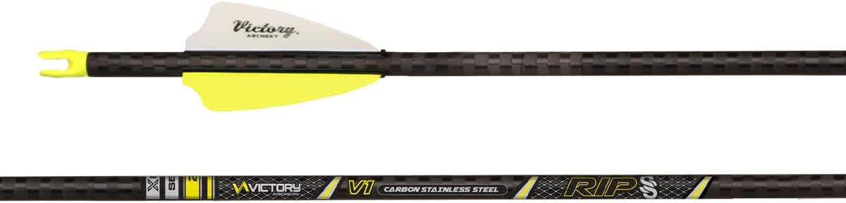 Victory Archery RIP SS 0.204" 200/250/300/350/400 Spine Small Diameter Carbon Hunting Arrow Vane Fletched 6 Pack