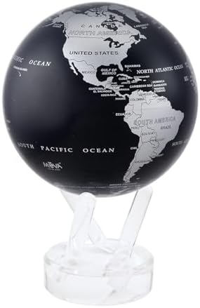 MOVA Globe Mapa del mundo Negro y plateado 4.5"con base, globo gi...