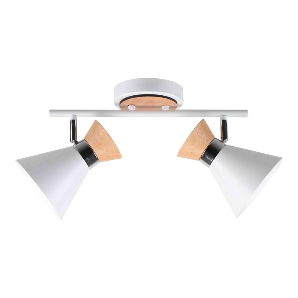 Tekled White, Chrome, Wood Myhome White Metal Wood Funnel Shade White Body Semi Flush Ceiling And Wall Light | E14 Fitting | For Bedrooms Living Rooms Study Rooms Receptions Cafes Restaurants | 2 Lamp (Bulb Not Included)