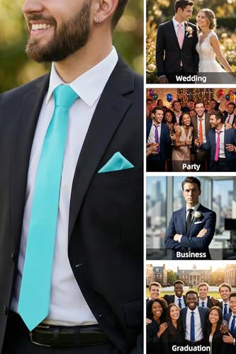 Image of HISDERN Mens Ties Solid Color Ties for Men Formal Necktie with Pocket Square Set Satin Silk Neck Tie Handkerchiefs Set