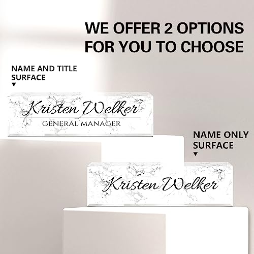Image of Name Plate for Desk, Desk Name Plate Personalized, Office Decor for Women Men, Acrylic Desktop Accessories, Office Appreciation Gifts for Boss Social Workers Nurse Teacher Employee (White Marble)
