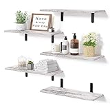 upsimples Floating Shelves for Wall Decor Storage, Rustic White Wall Mounted Shelves Set of 5, Sturdy Small Wood Shelves Hanging for Bedroom, Living Room, Bathroom, Kitchen, Corner, Book
