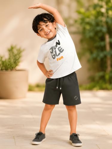 Image of Pilolo Kids Soft Cotton Terry Lycra Adjustable Drawstring Pocket Shorts for Boys