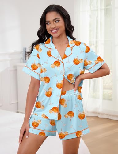 Image of SHESHOW Satin Pajamas for Women Set Preppy Animals Pjs Short Sleeve Shorts 2 Piece Loungewear Sets XS-XXL