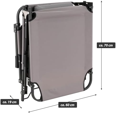 Bild 6 - Nexos klappbar 5-Fach verstellbare Sonnenliege mit Kopfkissen grau 182x60x30cm Polyester Gartenliege Strand-Liege Stahl-Rahmen wetterfest robust