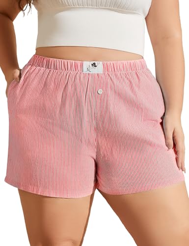 Image of COOTRY Plus Size Women Boxer Shorts Cotton Plaid Gingham Shorts Casual Pajama Sleep Shorts Y2K Beach Bottoms