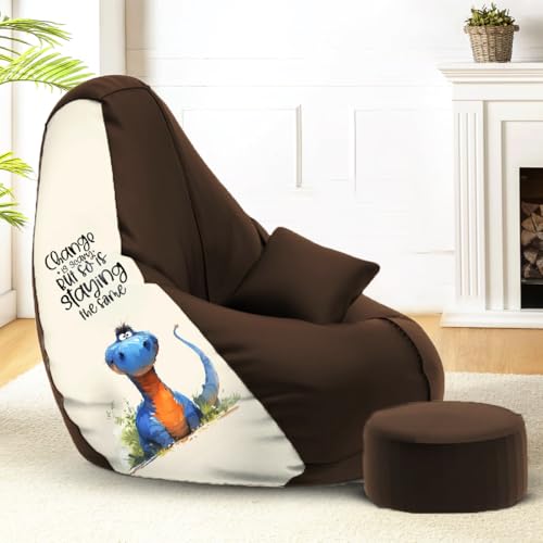 Image of Amazon Brand - Solimo 4XL Premium Faux Leather Bean Bag Combo with Footrest & Cushion, Filled with Beans | Capacity: Upto 6 Ft 5 in Height, 125 KG Weight | Bean Bag with Beans | Change is Scary Print