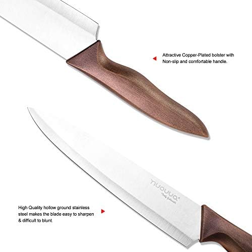 nuovva Kitchen Knife Set - Stainless Steel Kitchen Knives - 5pcs Sharp Knife Set, Includes Chef, Bread, Santoku, Utility, Paring Knives