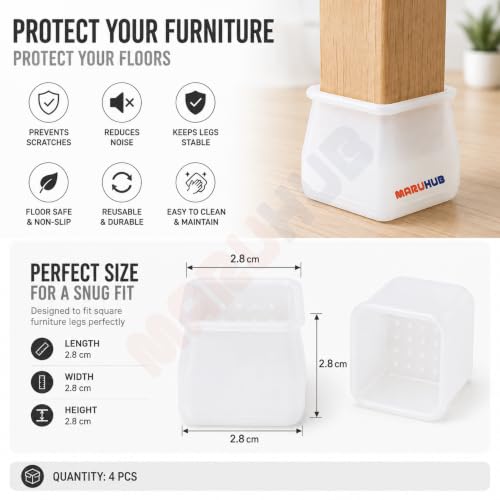 Image of MaruHub Non Slip Furniture Pads for Hardwood Floors, Furniture Leg Protectors for Chair, Table, Sofa, Silicone Leg Cover to Prevent Floor Scratches & Reduce Noise (Black, Model 19)