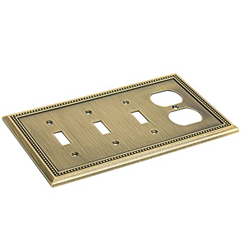 Image of Henne Bery Sunken Pearls Heavy Duty Decorative Wall Plate Switch Plate Outlet Cover (Triple Toggle /Single Duplex, Antique Brass)